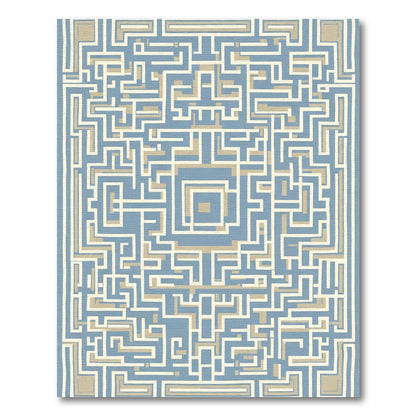 Blue Beige Abstract Labyrinth Rug