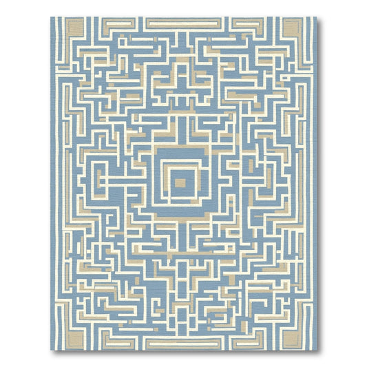 Blue Beige Abstract Labyrinth Rug