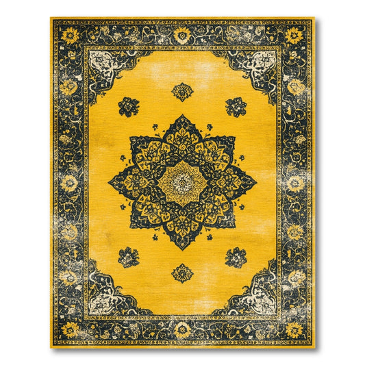 Distressed Vintage Yellow Distressed Vintage Medallion Area Rug