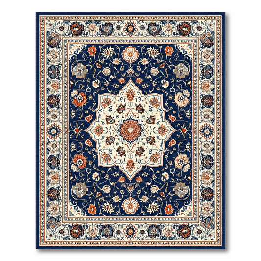 Traditional Persian Medallion Navy Blue Persian Floral Medallion Rug