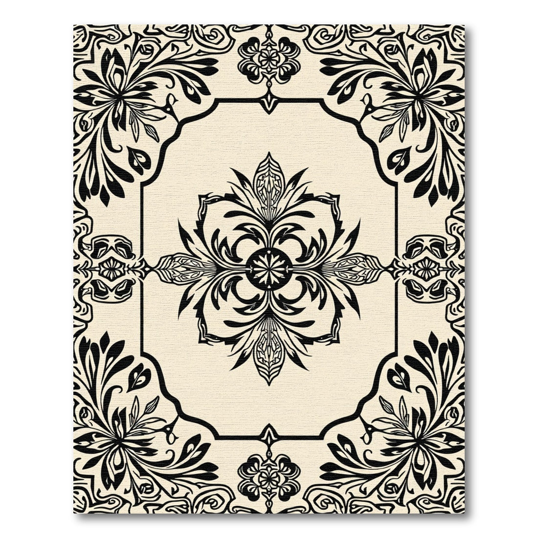 Ivory Black Floral Arabesque Rug