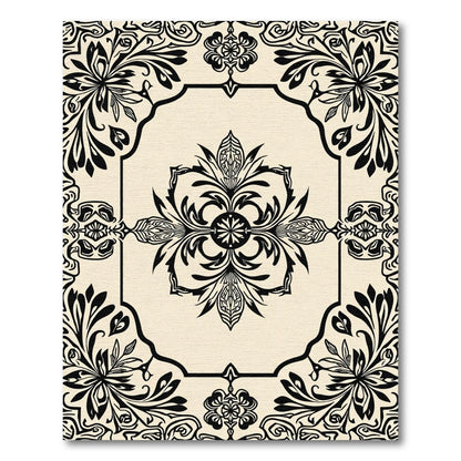Ivory Black Floral Arabesque Rug