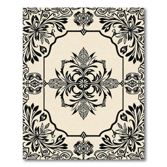 Ivory Black Floral Arabesque Rug