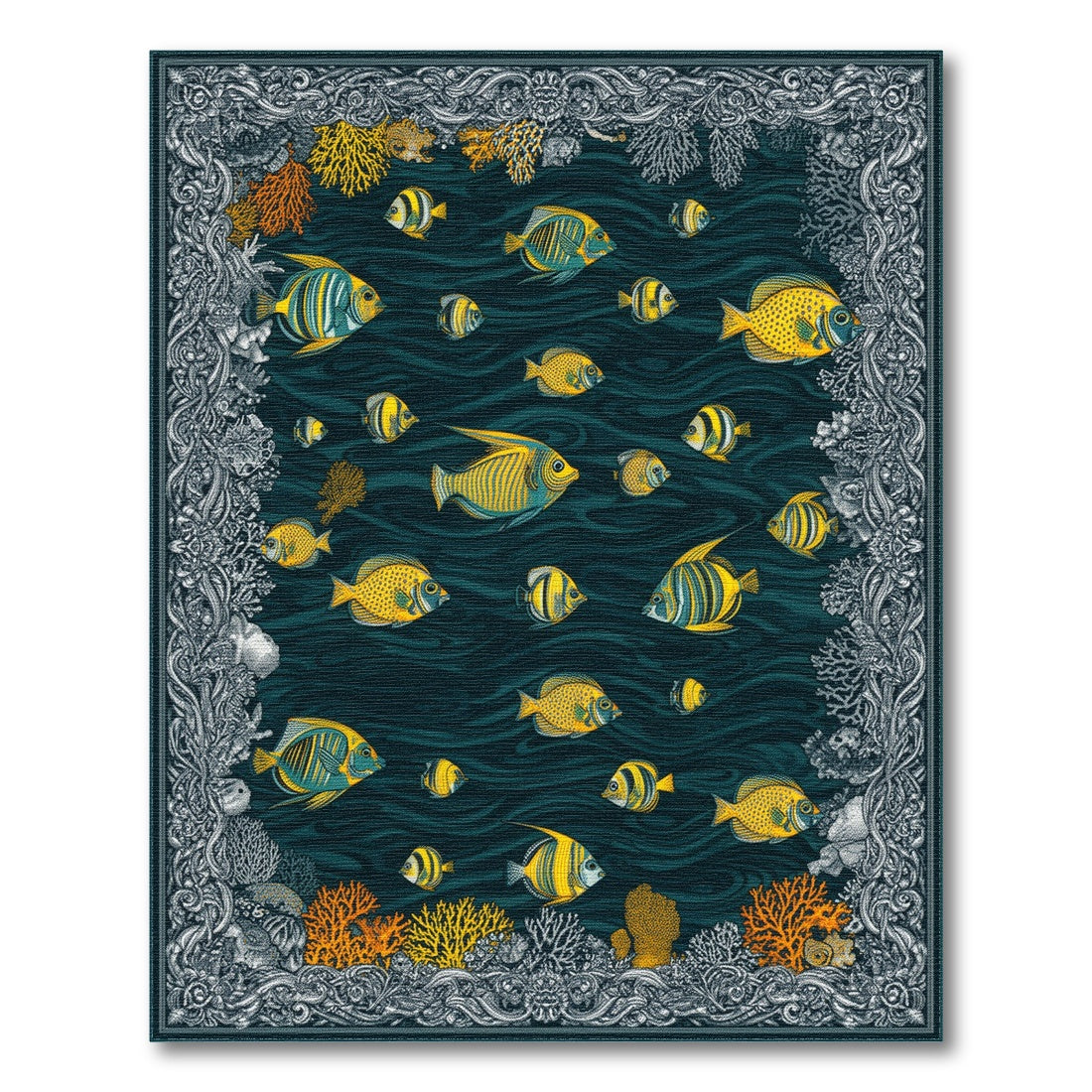 Blue Teal Yellow Fish Coastal Area Rug