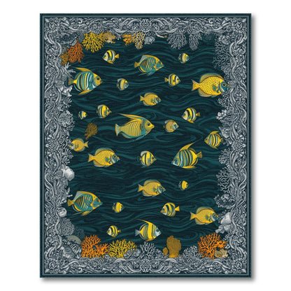 Blue Teal Yellow Fish Coastal Area Rug
