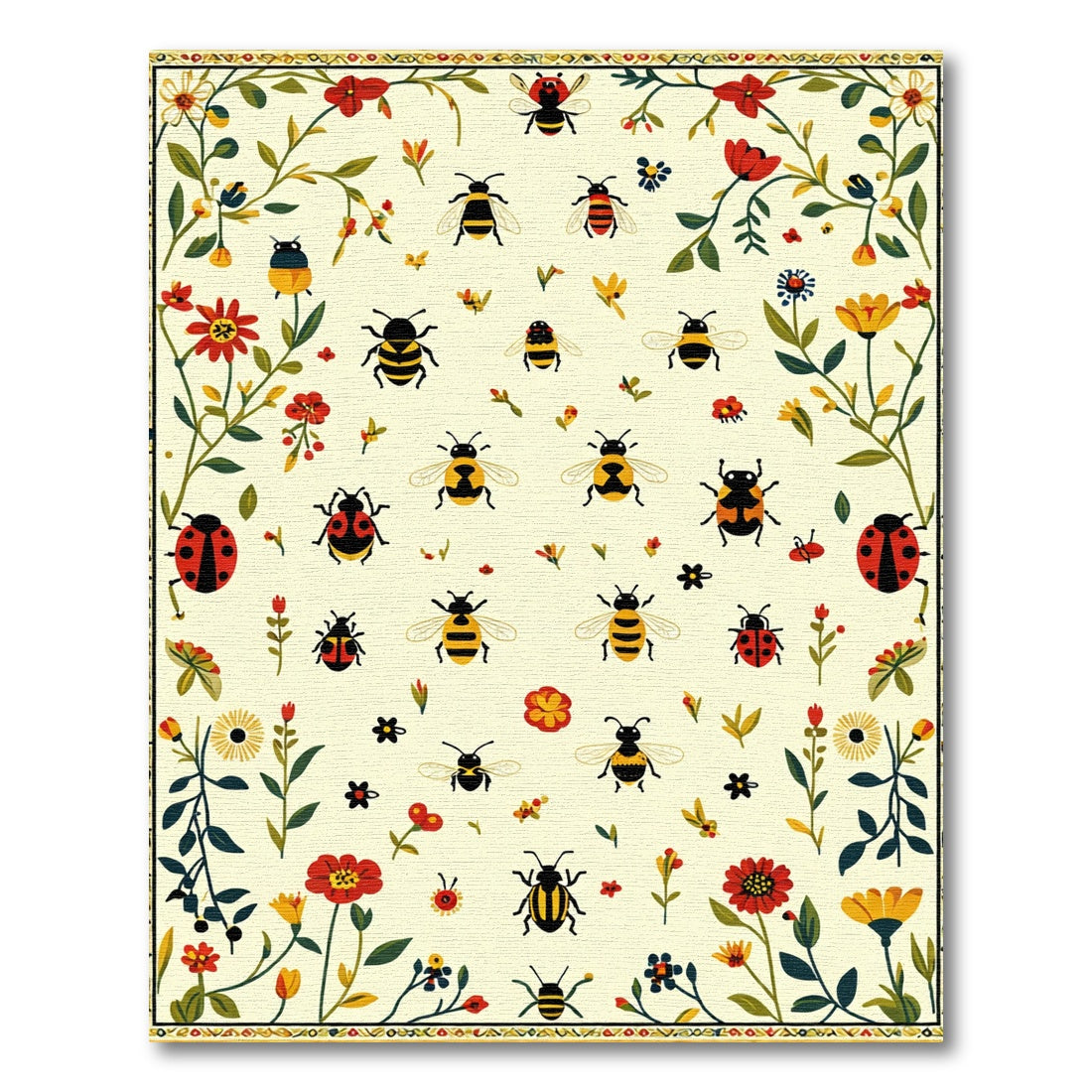 Whimsical Bee and Ladybug Garden Rug
