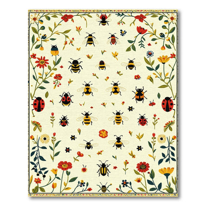 Whimsical Bee and Ladybug Garden Rug