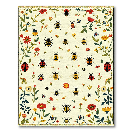 Whimsical Bee and Ladybug Garden Rug