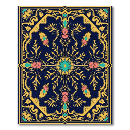 Indigo Rose Botanical Scroll Rug