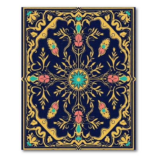 Indigo Rose Botanical Scroll Rug