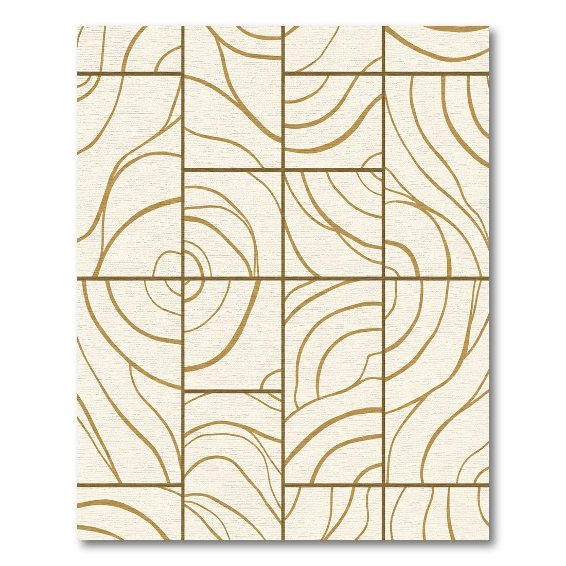 Cream Gold Swirl Geometric Tiles Rug