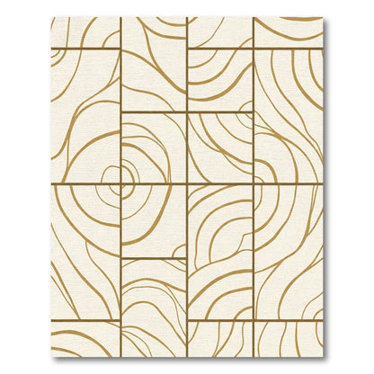 Cream Gold Swirl Geometric Tiles Rug