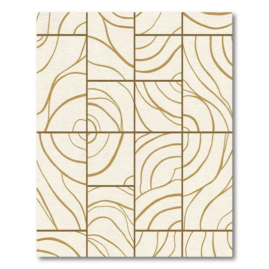 Cream Gold Swirl Geometric Tiles Rug