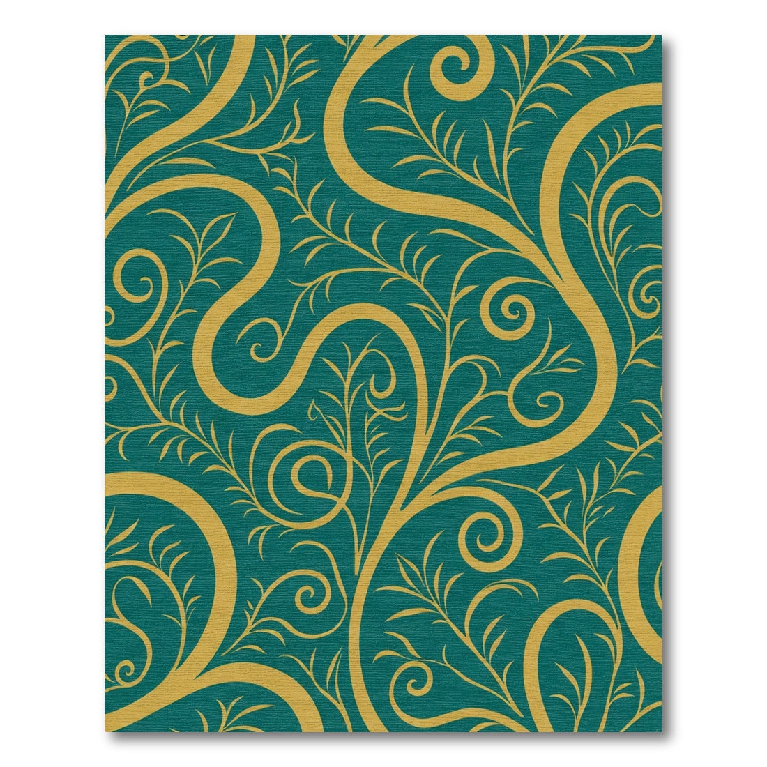 Deep Teal Golden Floral Swirls Rug