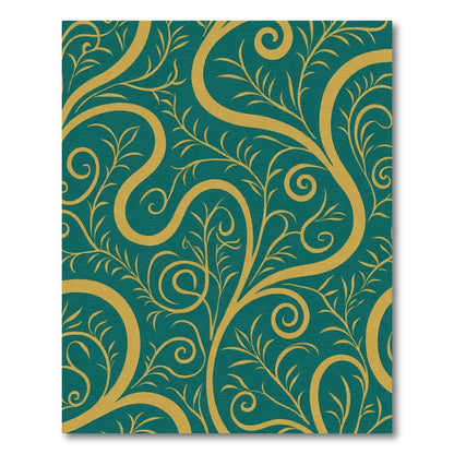 Deep Teal Golden Floral Swirls Rug
