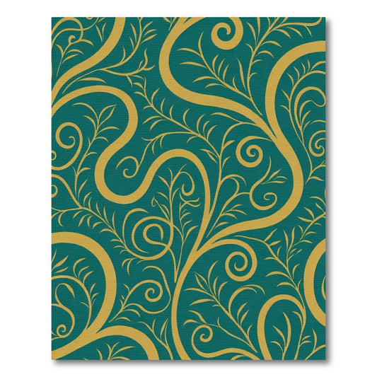 Deep Teal Golden Floral Swirls Rug