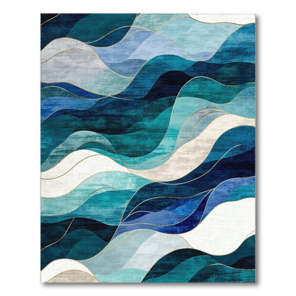 Teal Navy Layered Waves Rug