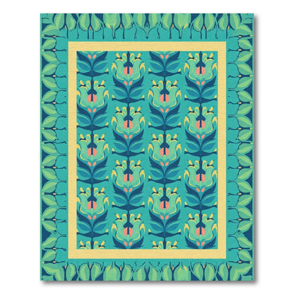 Teal Teal Floral Medallion Border Rug