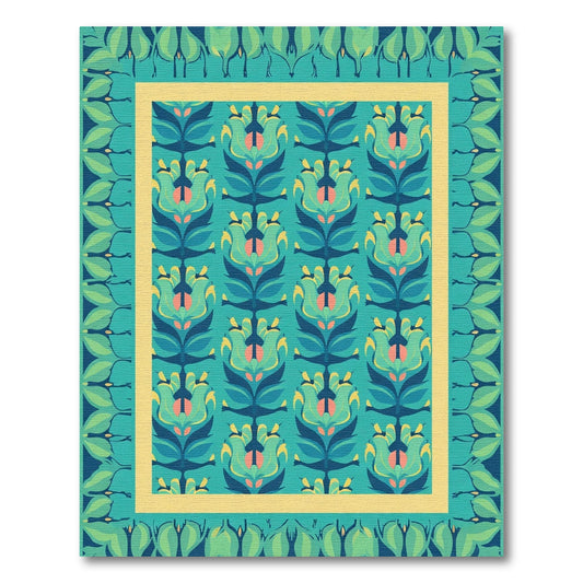 Teal Teal Floral Medallion Border Rug