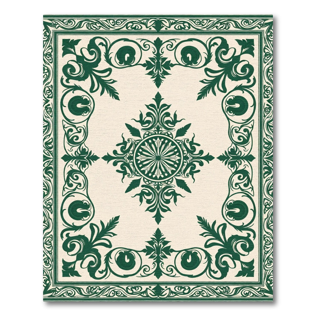 Dark Green Ornate Vine Medallion Rug