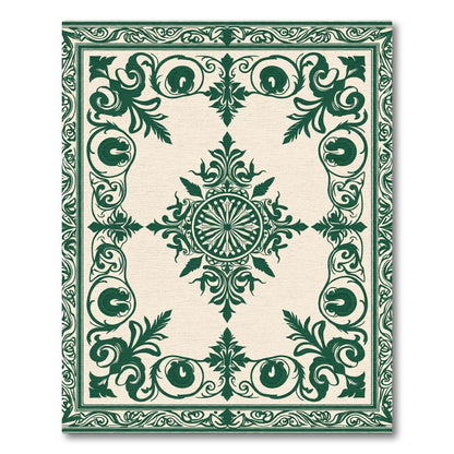 Dark Green Ornate Vine Medallion Rug