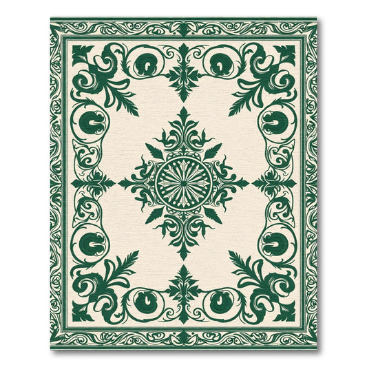 Dark Green Ornate Vine Medallion Rug
