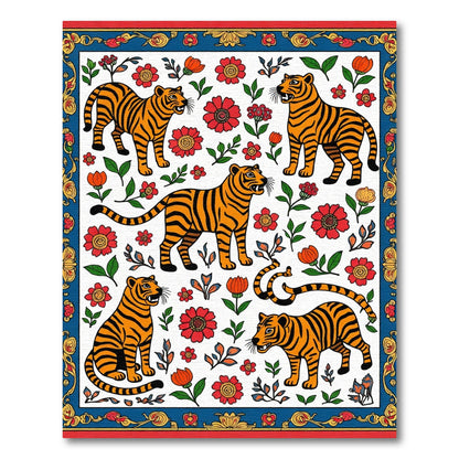 Dynamic Orange Tiger Floral Arrangement Rug