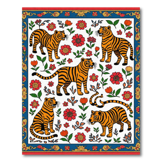 Dynamic Orange Tiger Floral Arrangement Rug