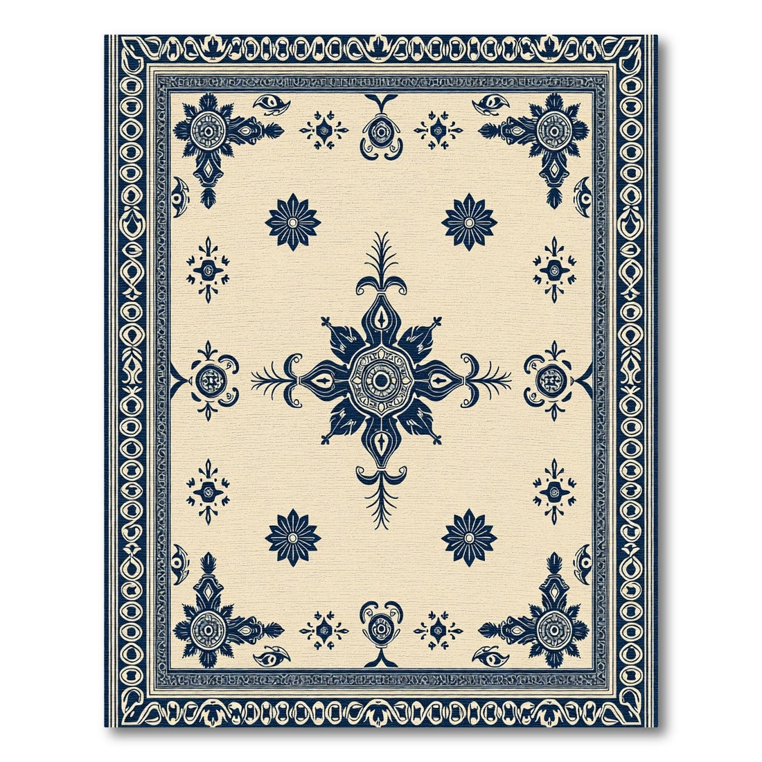 Indigo Ivory Floral Medallion Arrangement Rug