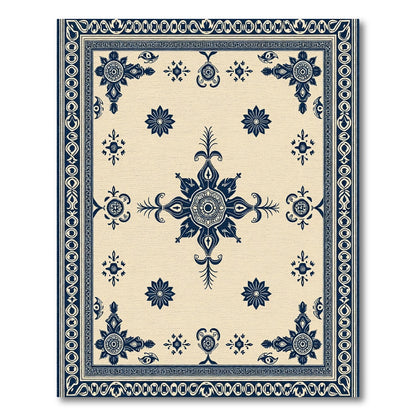Indigo Ivory Floral Medallion Arrangement Rug
