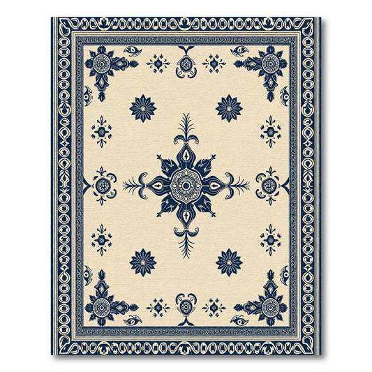 Indigo Ivory Floral Medallion Arrangement Rug