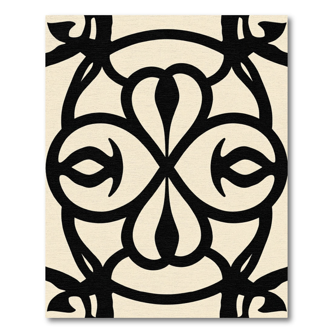 Bold Black Floral Ivory Medallion Rug