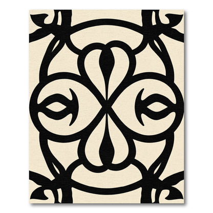 Bold Black Floral Ivory Medallion Rug