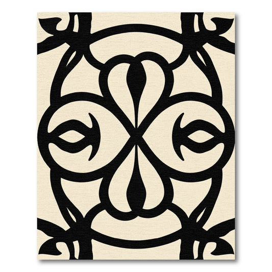 Bold Black Floral Ivory Medallion Rug