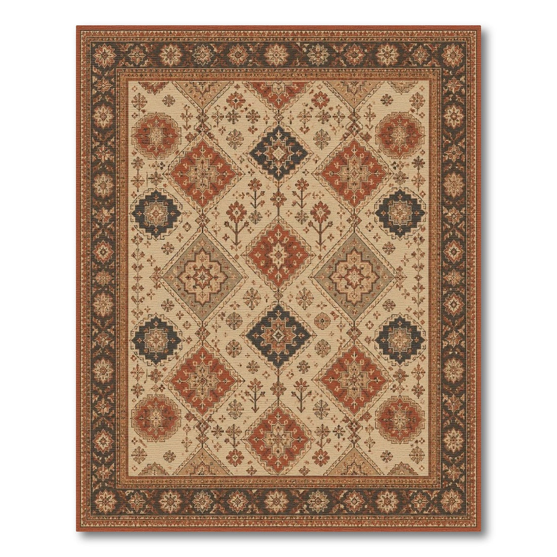 Brown and Tan Traditional Persian Red Medallion Area Rug