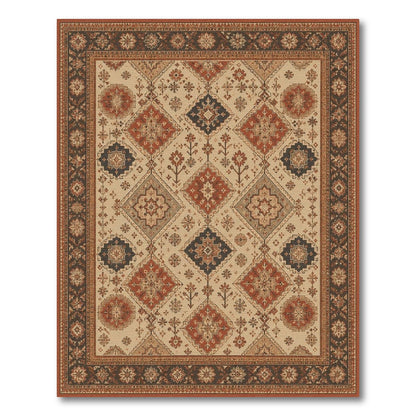 Brown and Tan Traditional Persian Red Medallion Area Rug