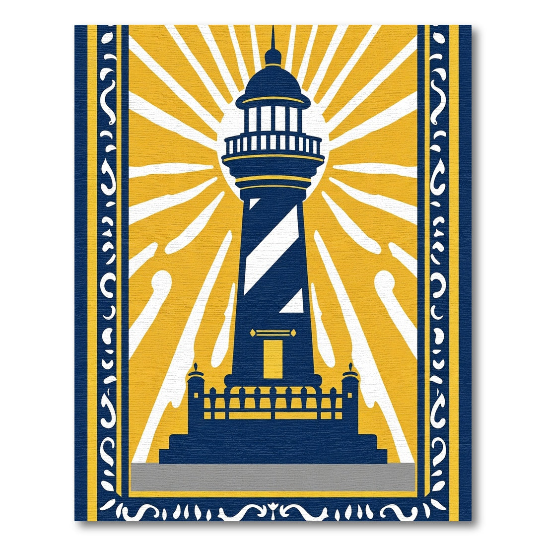 Bold Navy Blue Sunburst Lighthouse Rug