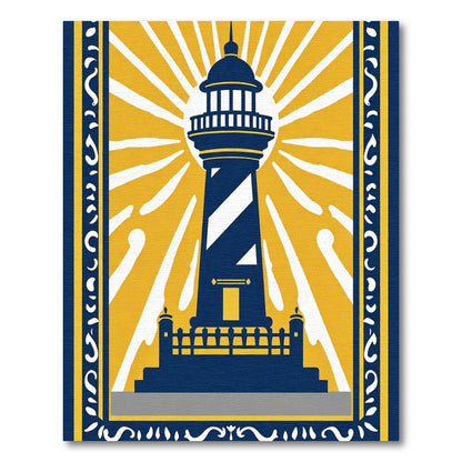 Bold Navy Blue Sunburst Lighthouse Rug