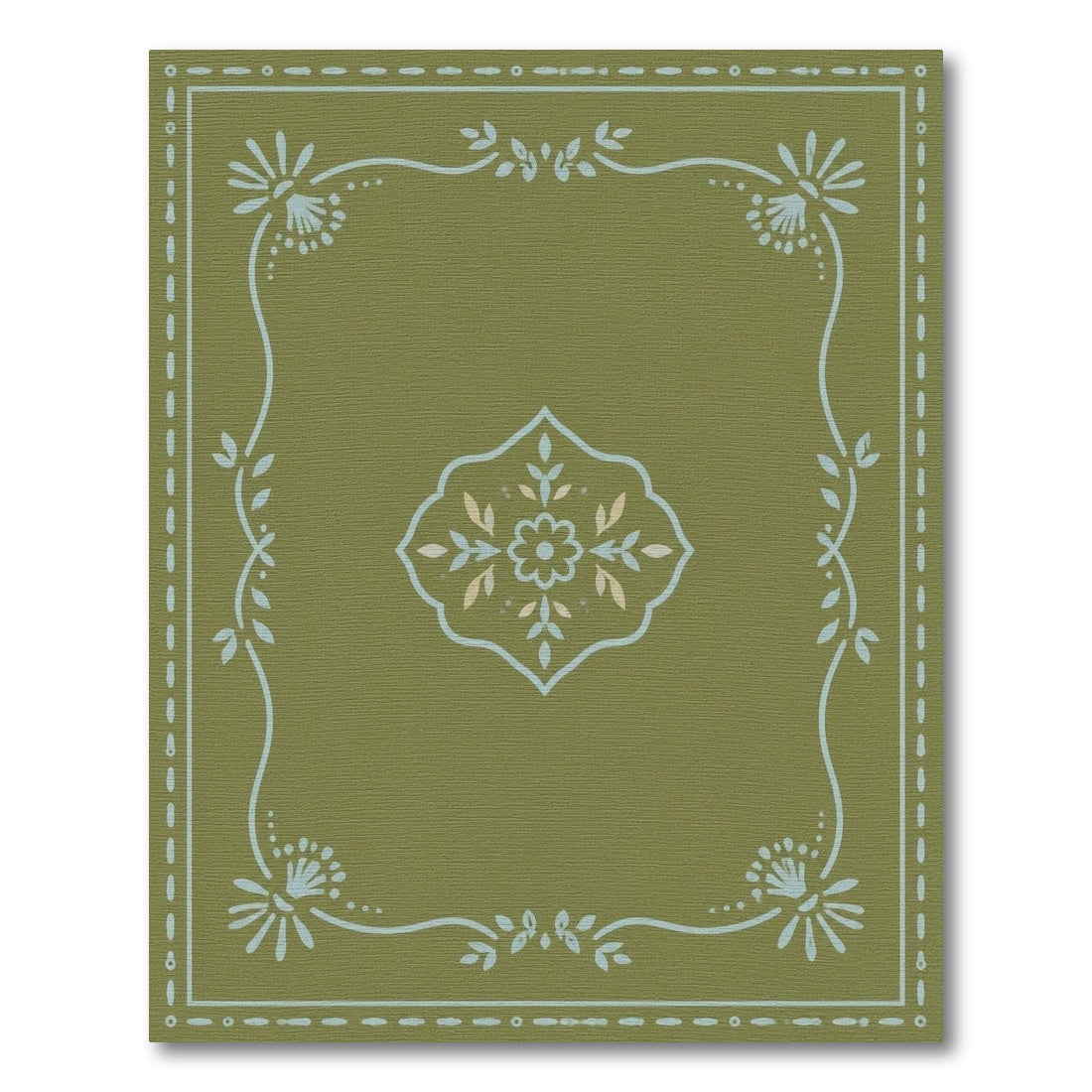 Sage Green Vintage Floral Medallion Rug