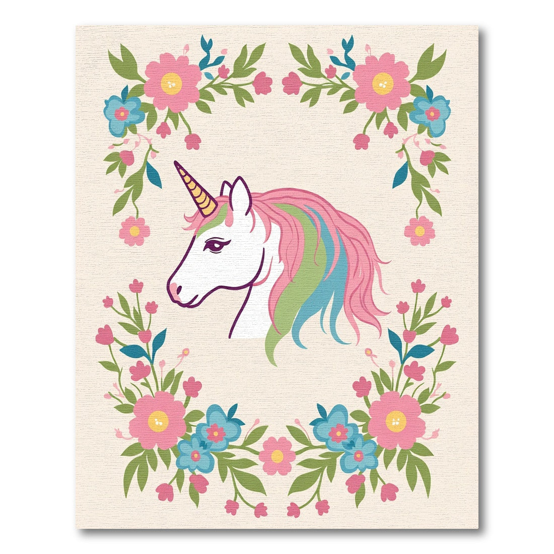 Pastel Unicorn Floral Wreath Accent Rug