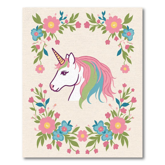 Pastel Unicorn Floral Wreath Accent Rug