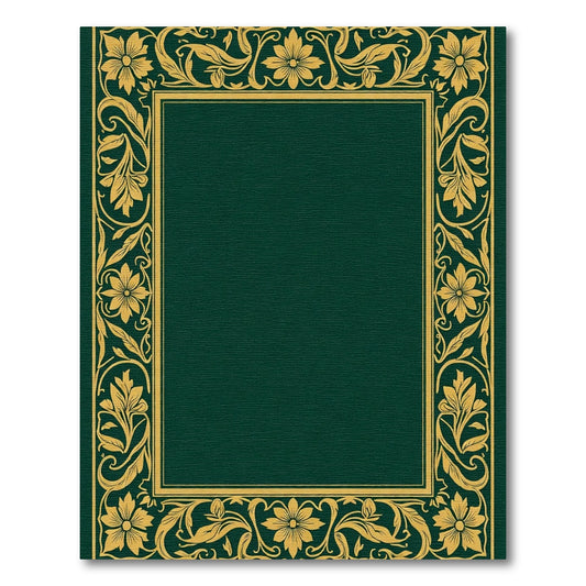 Elegant Gold Floral Border Emerald Rug