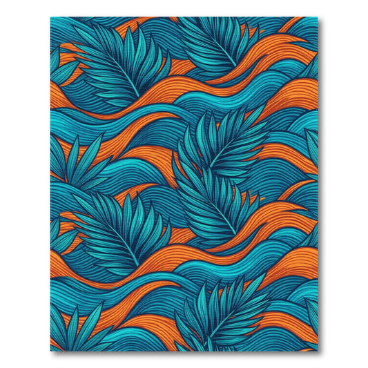 Blue Teal Palm Wave Washable Area Rug