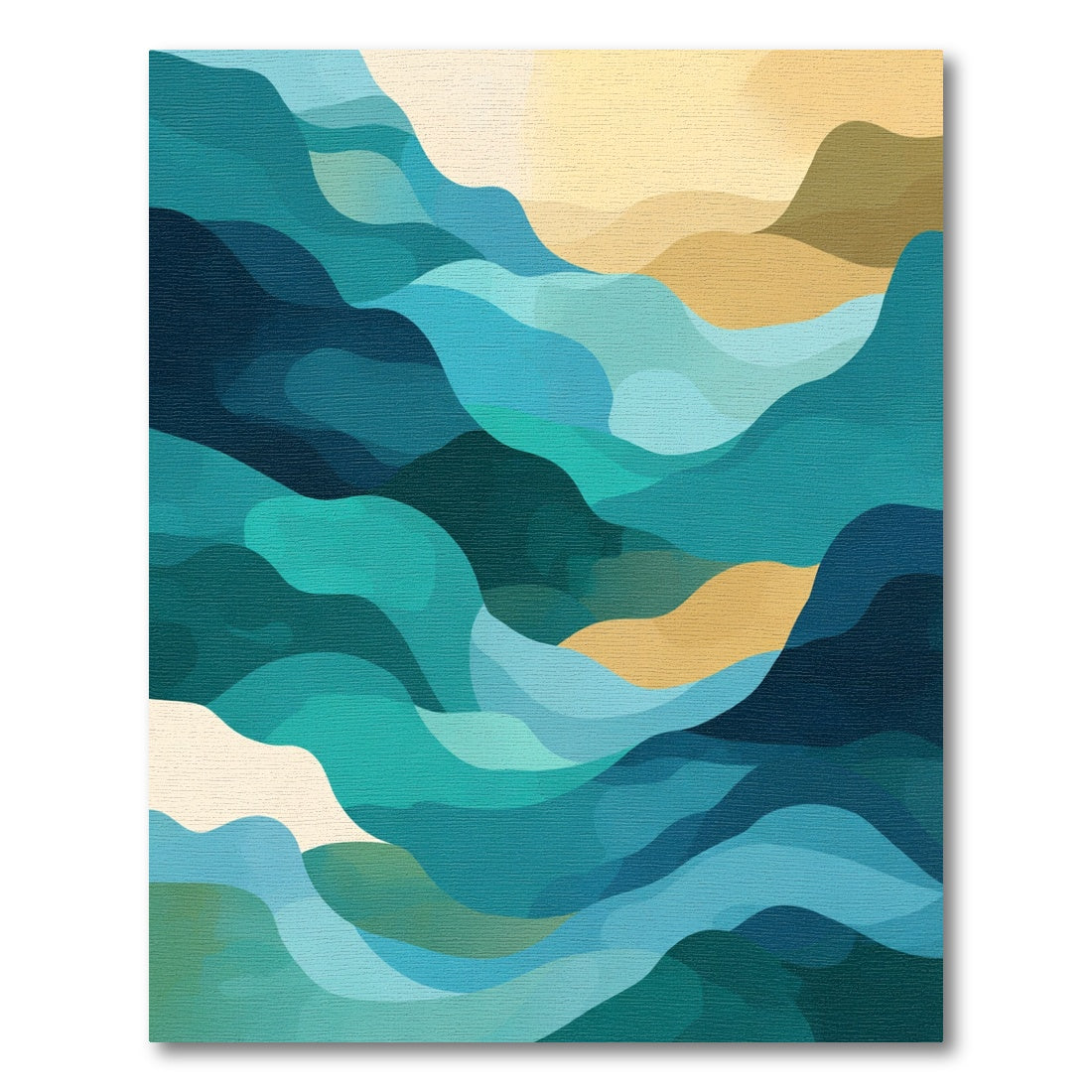 Abstract Teal Gold Flowing Waves Rug