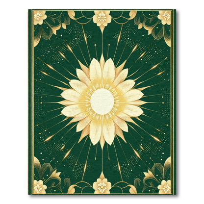 Emerald Golden Sunflower Sunburst Rug
