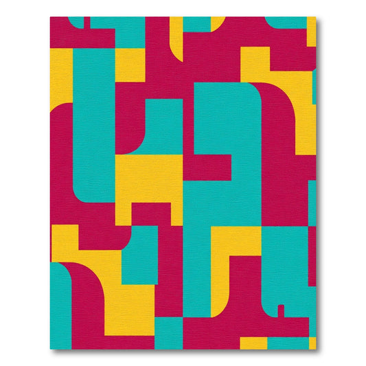 Crimson Teal Yellow Geometric Blocks Rug