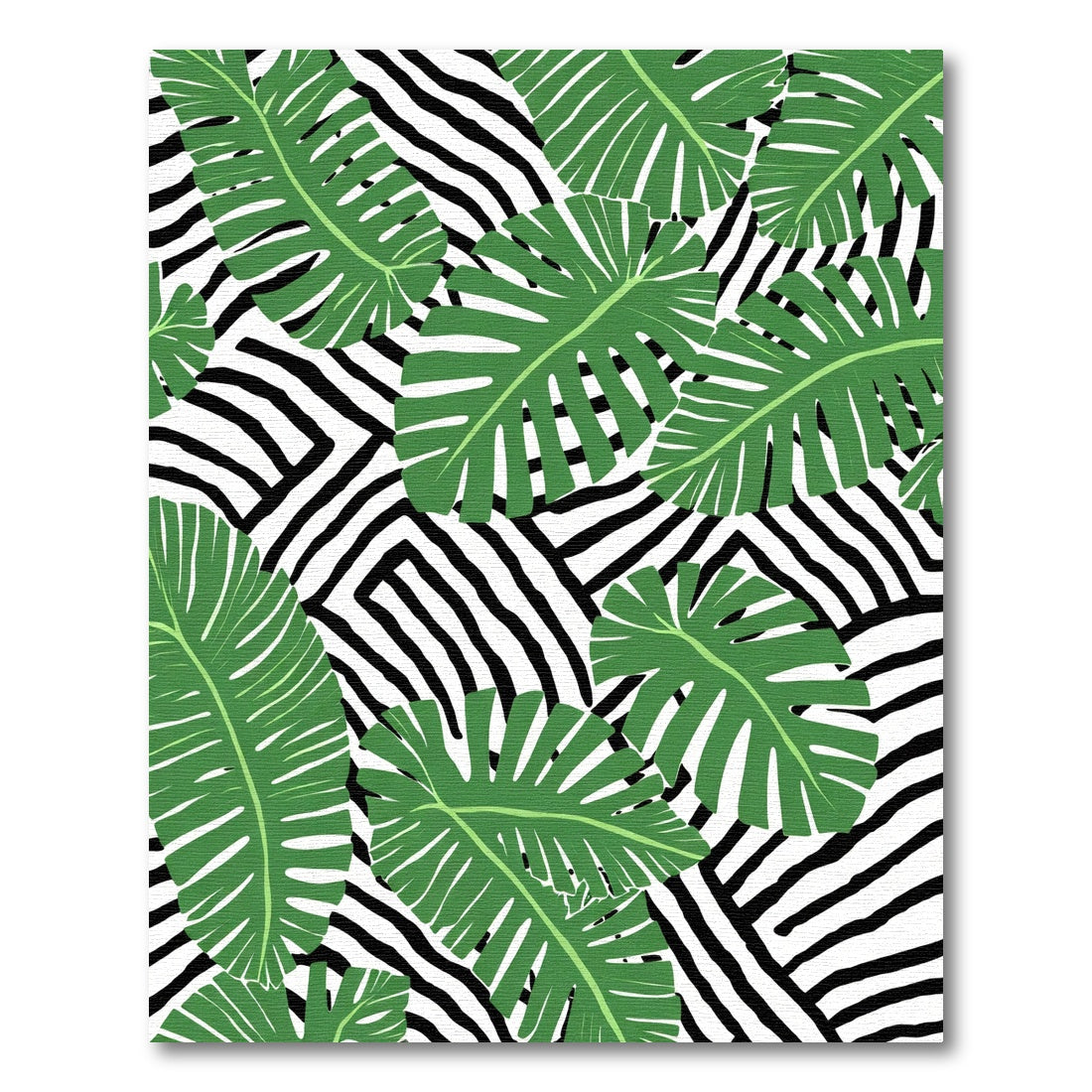 Tropical Green Monstera Leaves Zebra Stripe Rug