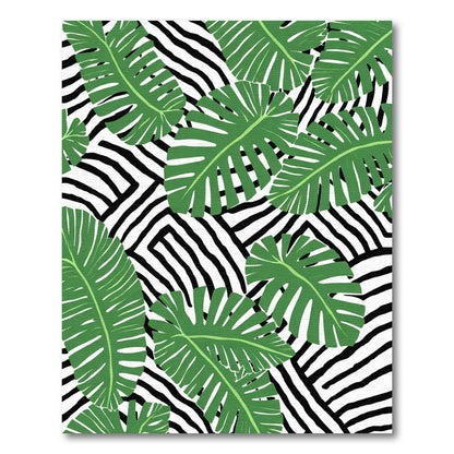Tropical Green Monstera Leaves Zebra Stripe Rug