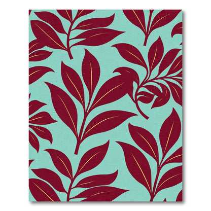 Crimson Foliage Pattern Aqua Backdrop Rug