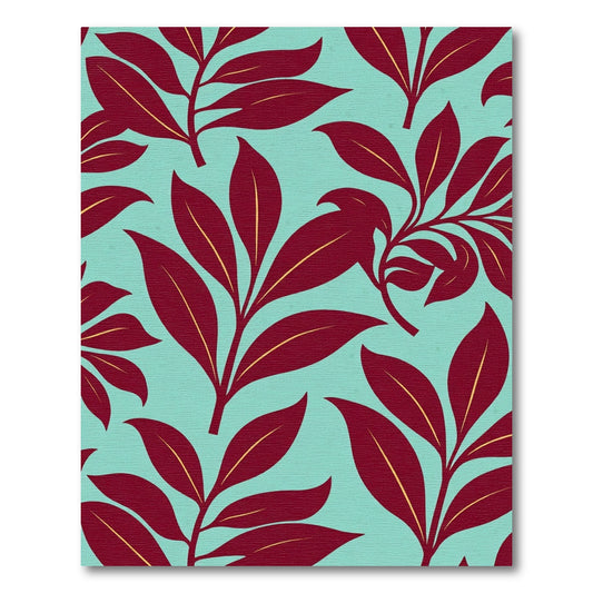 Crimson Foliage Pattern Aqua Backdrop Rug